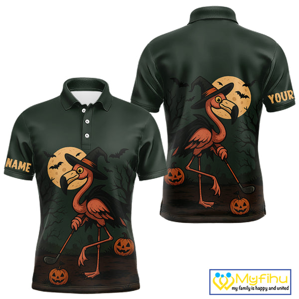Halloween flamingo Mens golf polo shirt custom Halloween golf tops for men, unique golf gifts NQS10378