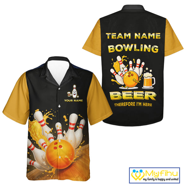 Bowling & Beer therefore i'm here custom funny Bowling shirts for Men, Bowling team apparel NQS10274