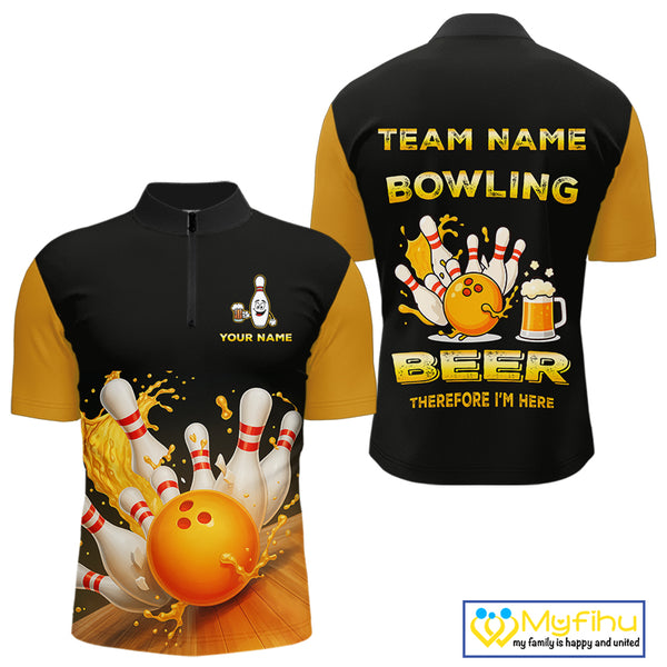 Bowling & Beer therefore i'm here custom funny Bowling shirts for Men, Bowling team apparel NQS10274