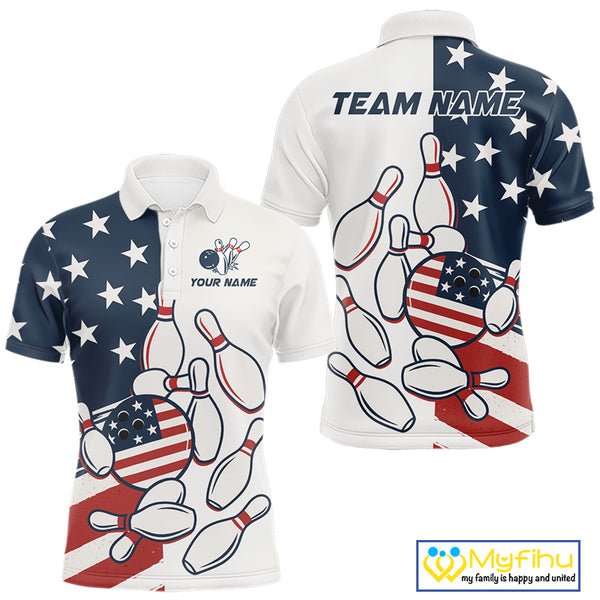 Custom American flag Bowling Shirt For Men personalized red, white and blue patriotic bowling shirts NQS10313