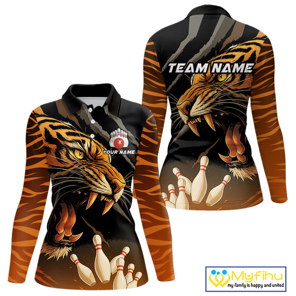 Tiger Bowling Polo, Quarter Zip shirts For Women custom bowling team jersey, bowling uniform NQS10338