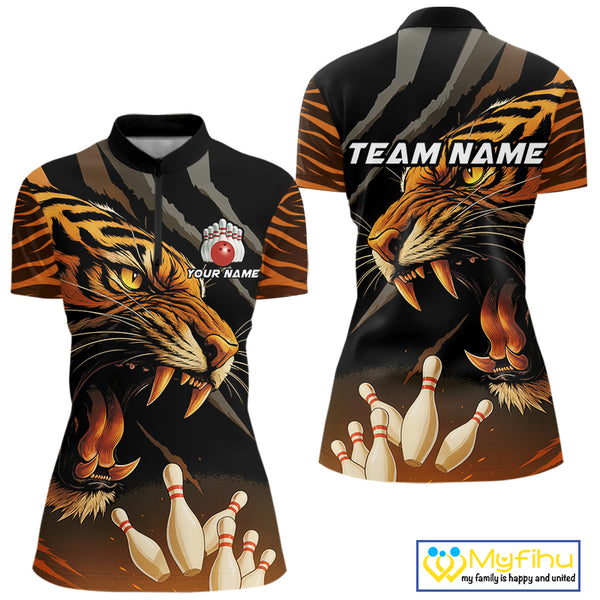 Tiger Bowling Polo, Quarter Zip shirts For Women custom bowling team jersey, bowling uniform NQS10338