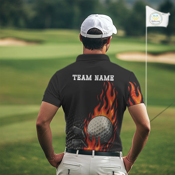 Flame Golf ball black Golf polo shirt for men Custom Mens golf top, personalized golf gifts NQS10364