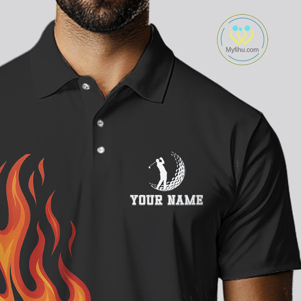 Flame Golf ball black Golf polo shirt for men Custom Mens golf top, personalized golf gifts NQS10364