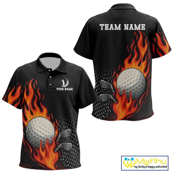 Flame Golf ball black Golf polo shirt for Kid Custom Kid golf top, personalized golf gifts NQS10364