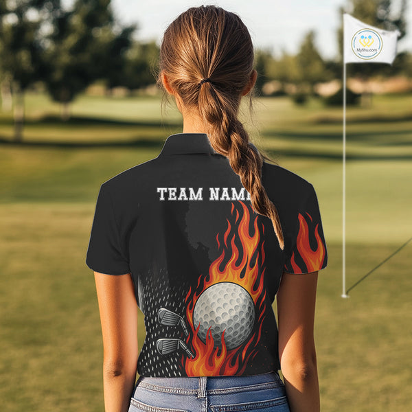 Flame Golf ball black Golf polo shirt for Women Custom ladies golf top, personalized golf gifts NQS10364