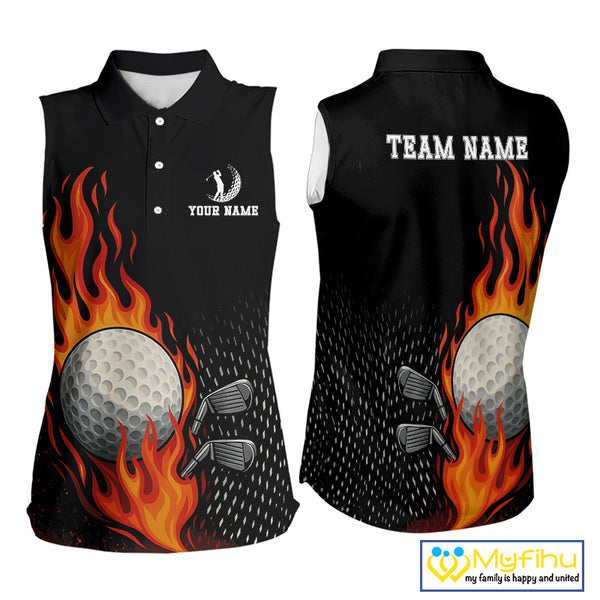 Flame Golf ball black Golf sleeveless polo shirt Custom ladies golf top, personalized golf gifts NQS10364