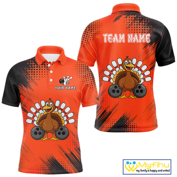 Custom Orange Turkey Bowling Shirt For Men, Thanksgiving Bowling Team Jersey Bowler Outfit NQS10369