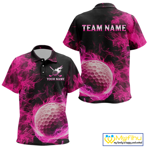Black and Pink Flame Golf Ball Kid golf polo shirts custom name golf outfit for kid golf clothes NQS9869