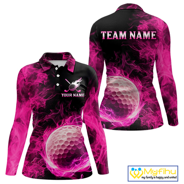 Black and Pink Flame Golf Ball Women Golf polo shirts custom name golf outfit for ladies golf clothes NQS9869