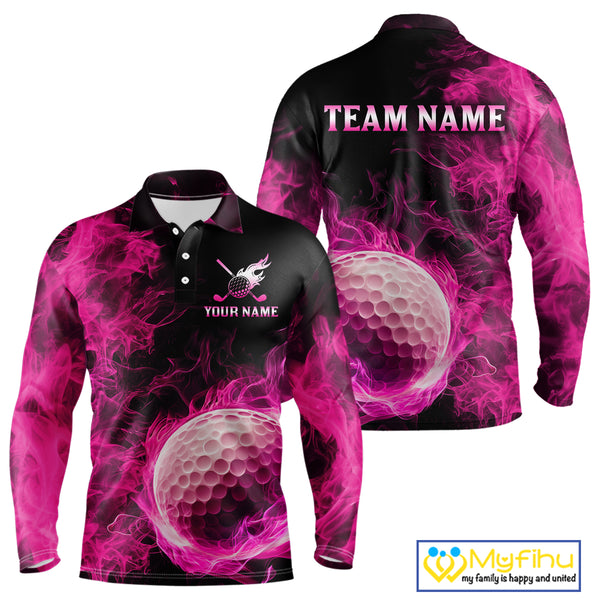 Black and Pink Flame Golf Ball Mens Golf polo shirts custom name golf outfit for men golf clothes NQS9869