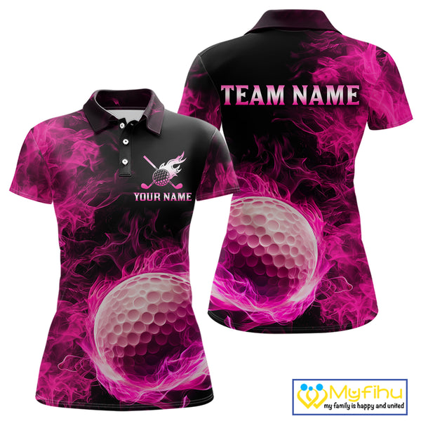 Black and Pink Flame Golf Ball Women Golf polo shirts custom name golf outfit for ladies golf clothes NQS9869