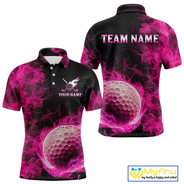 Black and Pink Flame Golf Ball Mens Golf polo shirts custom name golf outfit for men golf clothes NQS9869