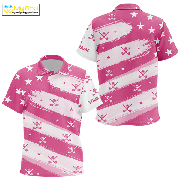 Pink American Flag Kid golf polo shirt custom patriotic golf outfits kid, cool golf gifts NQS10092