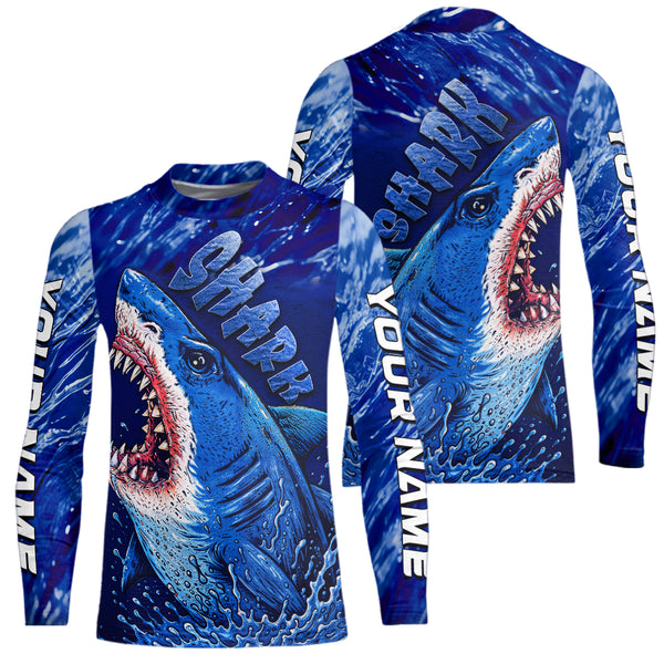 Blue Ocean Sea camo angry Shark fishing UV Protection shirts custom name Shark fishing jerseys NQS10419