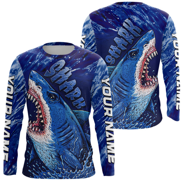 Blue Ocean Sea camo angry Shark fishing UV Protection shirts custom name Shark fishing jerseys NQS10419