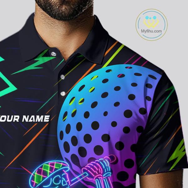 Colorful Neon skull golfer Men golf polo shirt custom golf attire for men, cool golf gifts NQS10098