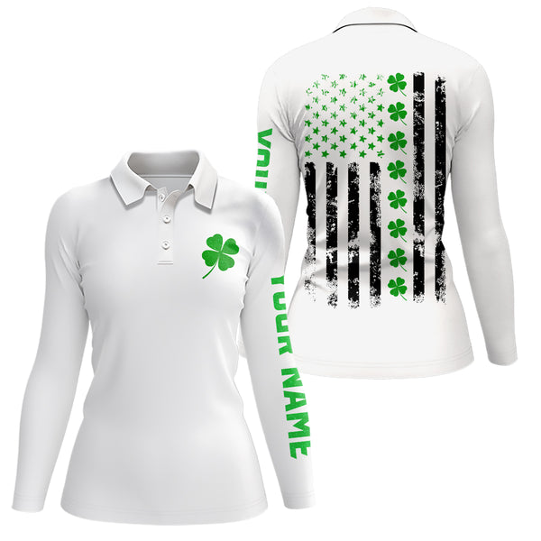 Womens golf polos shirts custom American flag green shamrock st patrick's day patriotic women golf top NQS7041