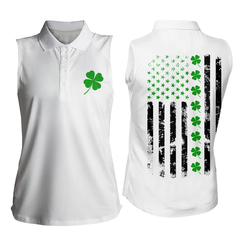 Women sleeveless polo shirt American flag green shamrock st patrick's day patriotic golf top for women NQS7041
