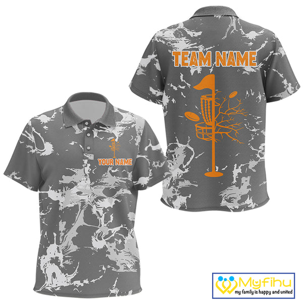 Gray Camo Orange Disc Golf basket Kid Disc golf polo shirt Custom team disc golf jerseys NQS9975