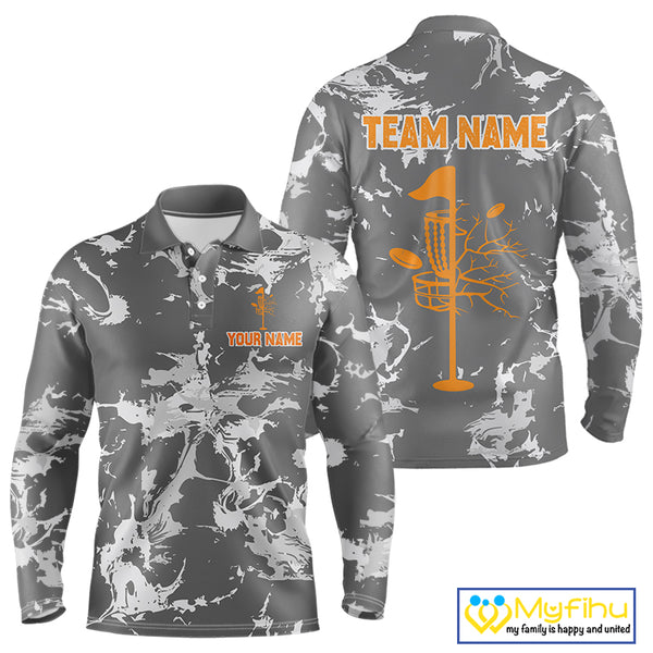 Gray Camo Orange Disc Golf basket Mens Disc golf polo shirts Custom team disc golf jerseys NQS9975
