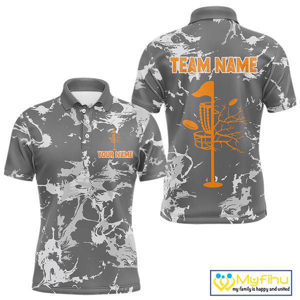 Gray Camo Orange Disc Golf basket Mens Disc golf polo shirts Custom team disc golf jerseys NQS9975
