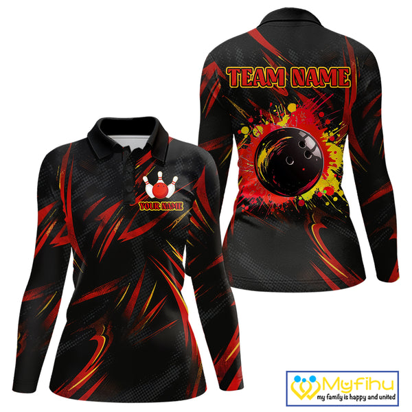 Black and Red Camo Womens Bowling Polo, Quarter Zip shirts custom Bowler Outfits bowling team jerseys NQS10155