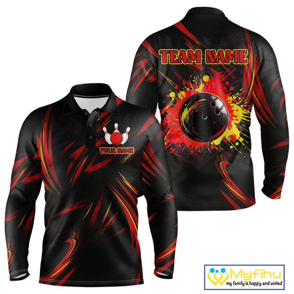 Black and Red Camo Mens Bowling Polo, Quarter Zip shirts custom Bowler Outfits bowling team jerseys NQS10155