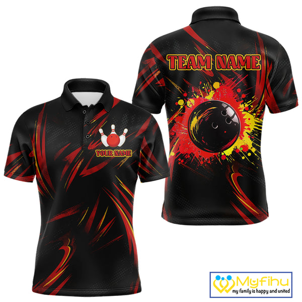 Black and Red Camo Mens Bowling Polo, Quarter Zip shirts custom Bowler Outfits bowling team jerseys NQS10155