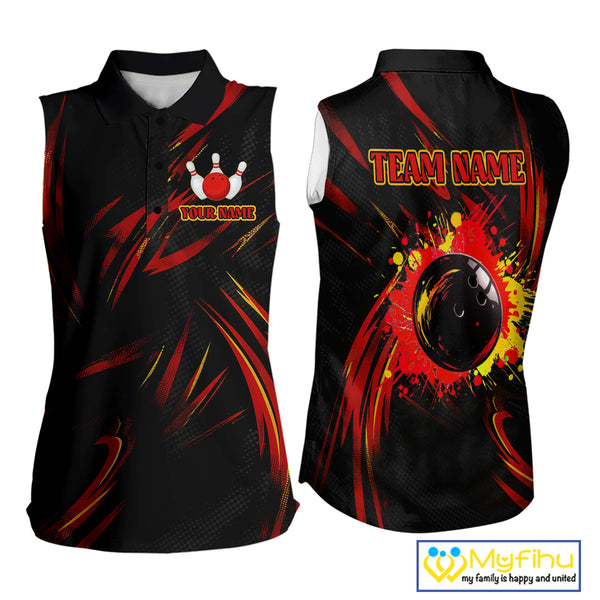 Black and Red Camo Bowling Women sleeveless Polo Shirt custom Bowler Outfits bowling team jerseys NQS10155