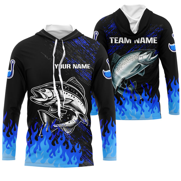 Blue fire Salmon fishing Custom performance long sleeve Salmon fishing tournament shirts for team NQS9742