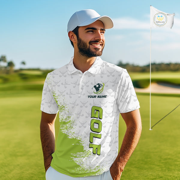 Green and White golf camo Men golf polo shirts custom golf wear for mens, best golf gifts NQS10170