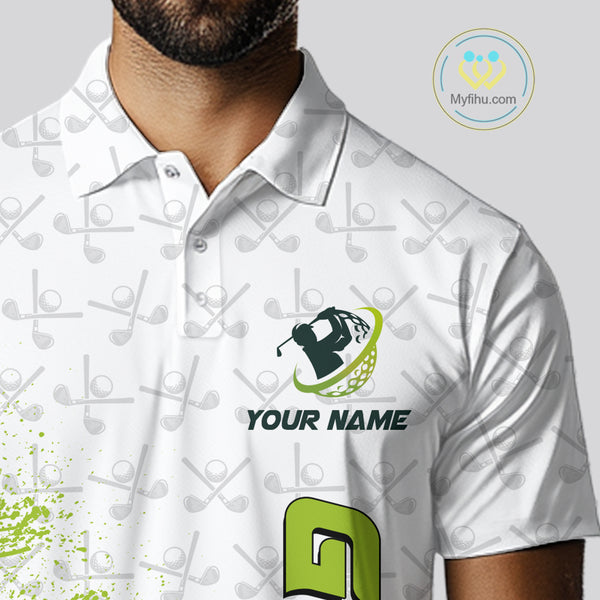 Green and White golf camo Men golf polo shirts custom golf wear for mens, best golf gifts NQS10170