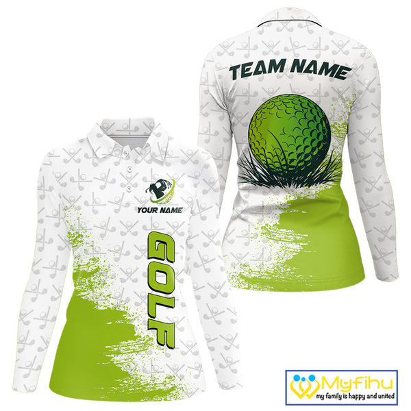 Green and White golf camo Women golf polo shirts custom golf wear for ladies, best golf gifts NQS10170