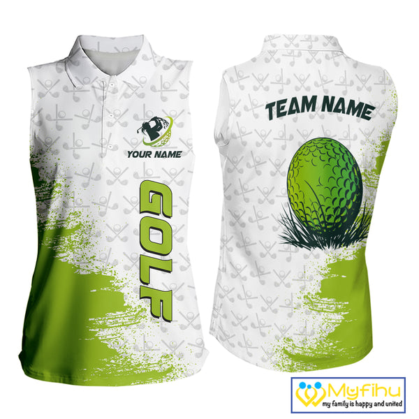 Green and White golf camo Women sleeveless polo shirt custom golf wear for ladies, best golf gifts NQS10170