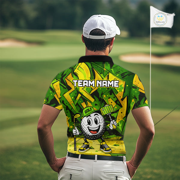 Green and Yellow camo funny golf ball Mens golf polo shirts custom team golf outfits for men NQS10176