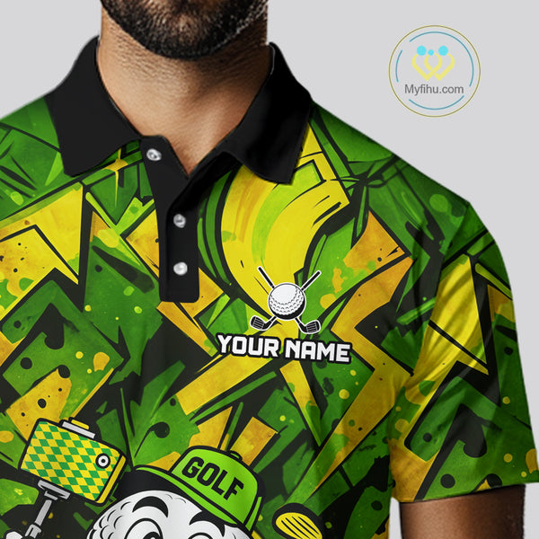 Green and Yellow camo funny golf ball Mens golf polo shirts custom team golf outfits for men NQS10176