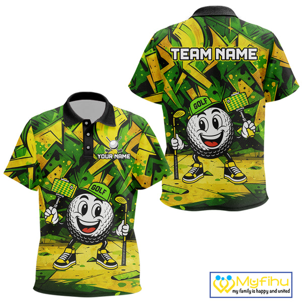 Green and Yellow camo funny golf ball Kid golf polo shirt custom team golf outfits for Kid NQS10176