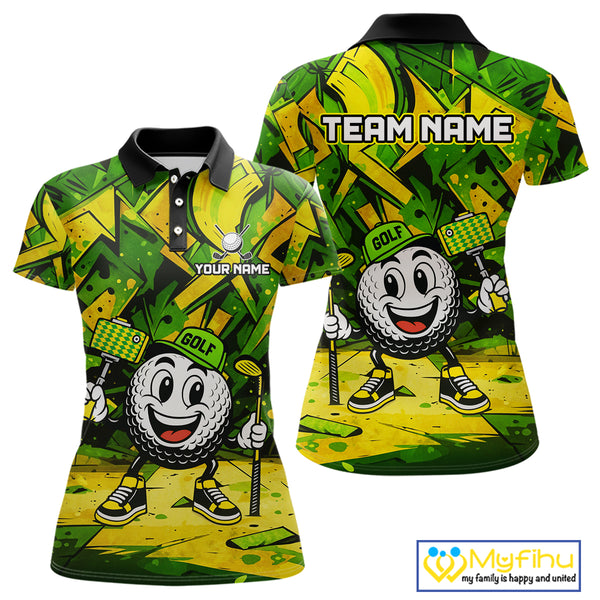 Green and Yellow camo funny golf ball Women golf polo shirts custom team golf outfits for ladies NQS10176