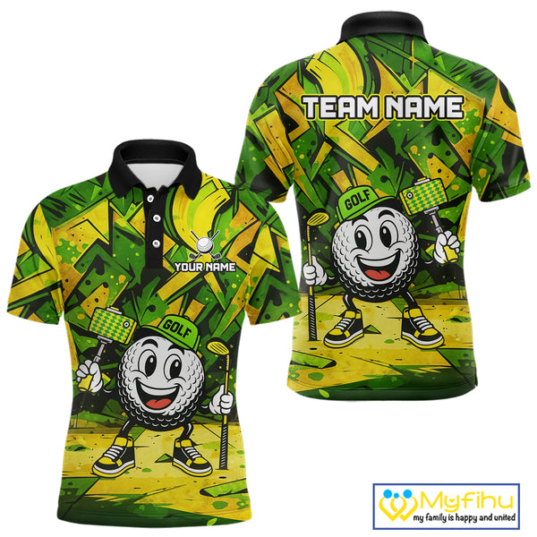 Green and Yellow camo funny golf ball Mens golf polo shirts custom team golf outfits for men NQS10176