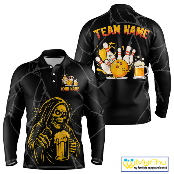 Bowling And Beer Custom Skull Bowling Shirts For Men, Halloween Bowling Outfits NQS10518