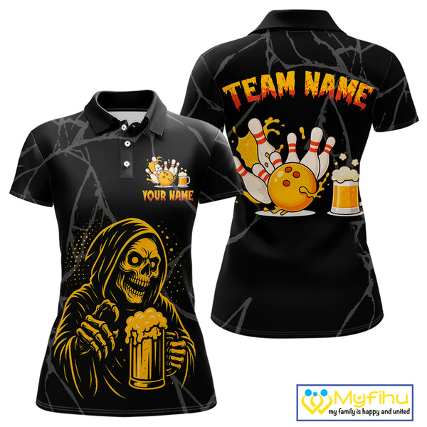 Bowling And Beer Custom Skull Bowling Shirts For Women, Halloween Bowling Outfits NQS10518
