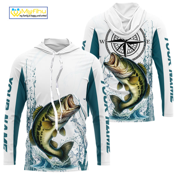 Largemouth Bass fishing compass Custom name sun protection Bass fishing tournament shirts NQS10582