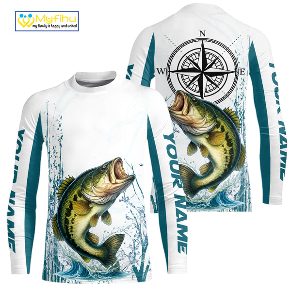 Largemouth Bass fishing compass Custom name sun protection Bass fishing tournament shirts NQS10582