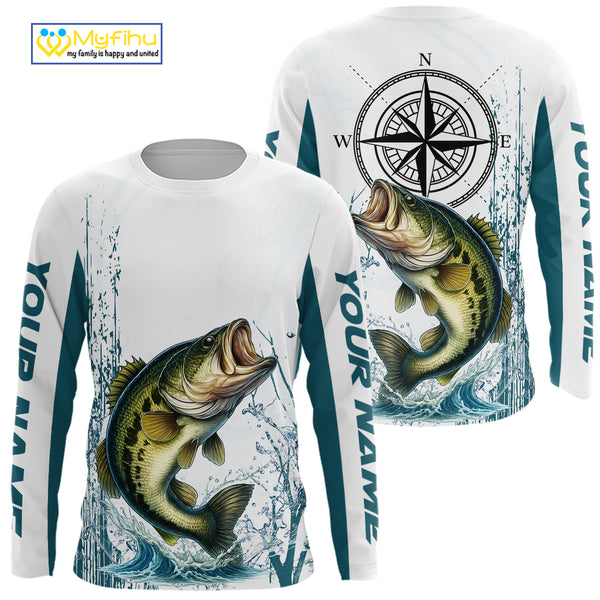 Largemouth Bass fishing compass Custom name sun protection Bass fishing tournament shirts NQS10582