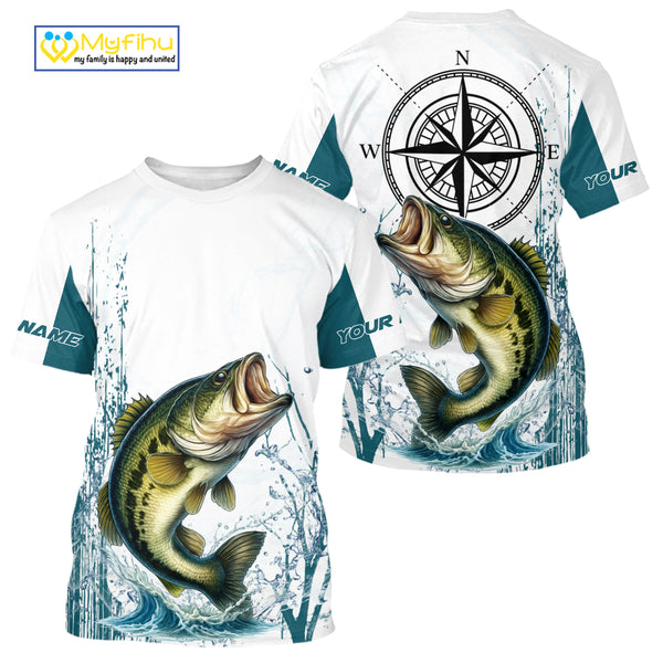 Largemouth Bass fishing compass Custom name sun protection Bass fishing tournament shirts NQS10582