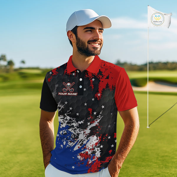 Red, White and Blue Golf Polo shirts for Men Custom Patriotic Gift For Golfers, Mens golf outfit NQS10590