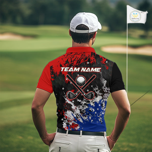 Red, White and Blue Golf Polo shirts for Men Custom Patriotic Gift For Golfers, Mens golf outfit NQS10590
