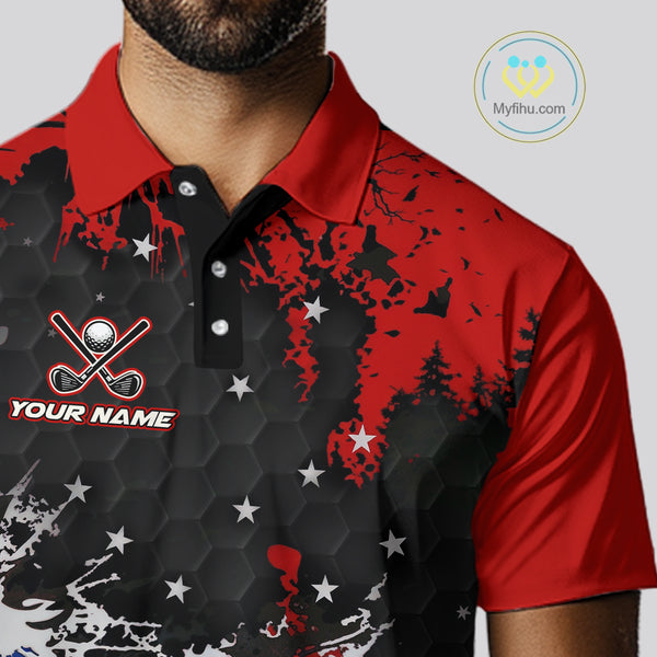 Red, White and Blue Golf Polo shirts for Men Custom Patriotic Gift For Golfers, Mens golf outfit NQS10590