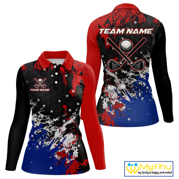Red, White and Blue Golf Polo shirts for Women Custom Patriotic Gift For Golfers, Ladies golf outfit NQS10590